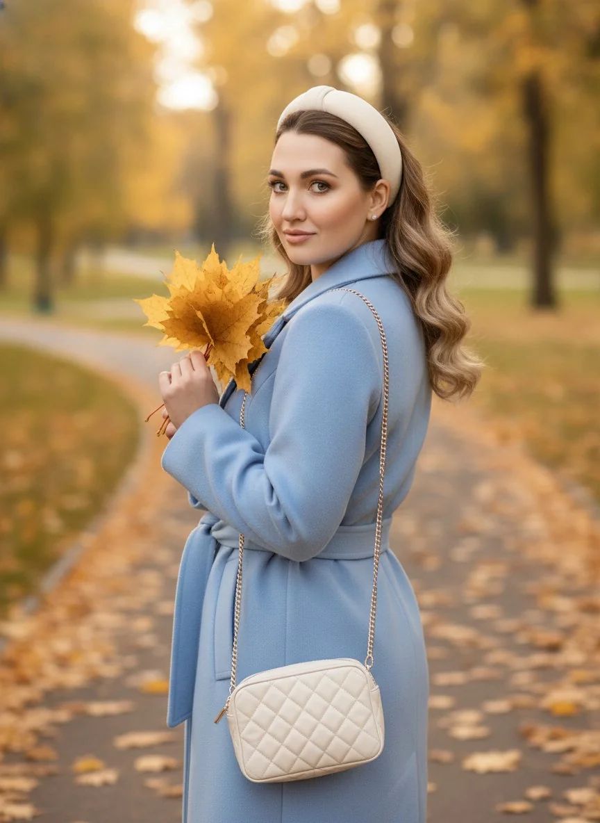 С букетом листьев